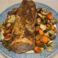 Lomo de cerdo asado con hortalizas