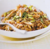 Receta de Pilaf de lentejas verdes, arroz integral  y pollo