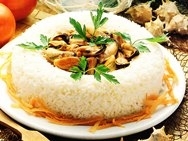 Timbal de arroz con marisco