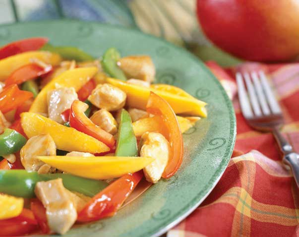 Sofrito de pollo y mango