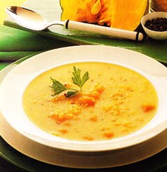 Sopa de calabaza y arroz