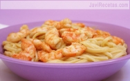 Tallarines con langostinos chinos