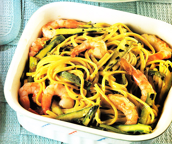 Tallarines con langostinos