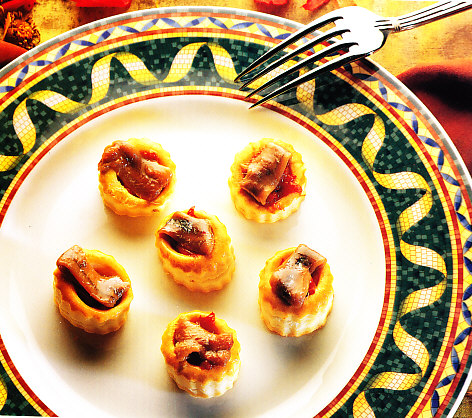 Tartaletas de samfaina y anchoas