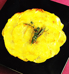 Teglia de patata y setas de calabaza confitadas
