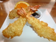 Tempura de gambas con vinagreta de naranja